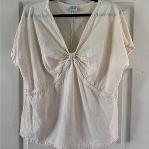 Oh My Gauze Cream Ruched Tie Front Blouse sz 2 great condition